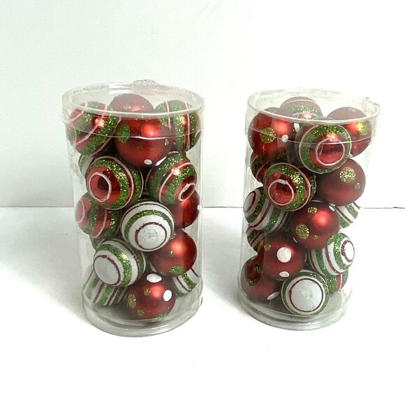 Pier 1 Imports Mini Glass Christmas Ornaments Round Red Green White Stripe New - Picture 1 of 5